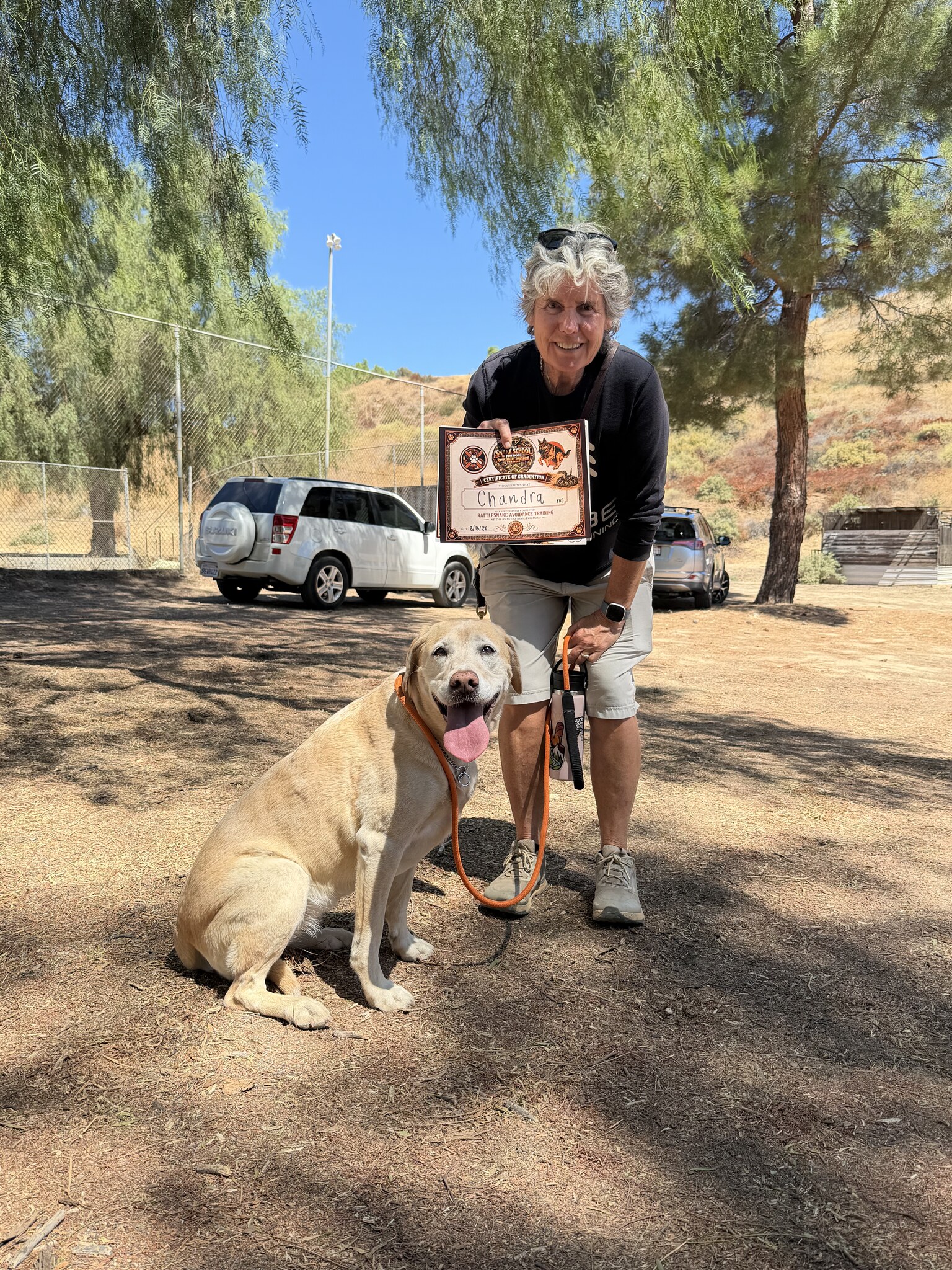 Chandra's graduation day after rattlesnake avoidance training